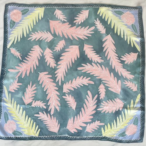 Hand-painted silk Fougères scarf - Unique piece