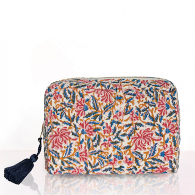 Small pink and blue floral print pencil case