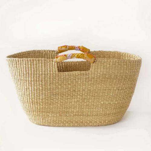 Natural & Yellow woven raffia basket