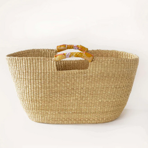 Natural &amp; Yellow woven raffia basket