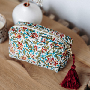 Grande trousse imprimé fleuri Vert et Oranger