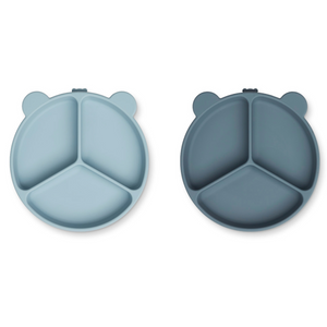 Blue Silicone Compartmented Baby Plate - Set of 2